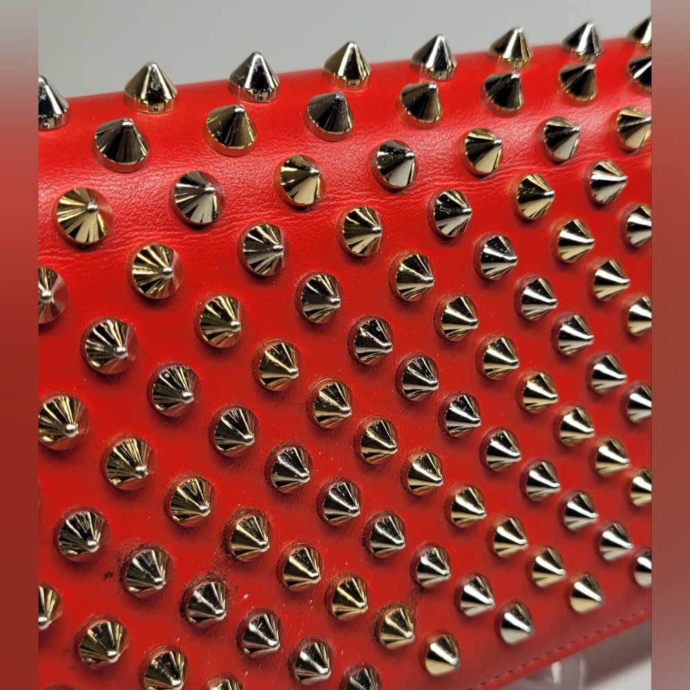 SOLD!!!Christian Louboutin Red Leather Macaron Spiked Clutch / Wallet - Picture 3 of 11